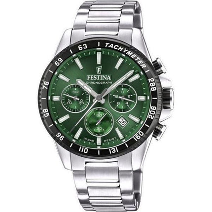 Festina Timeless Chronograph Stainless Steel Green Dial Quartz F20560-4 100M Mens Watch