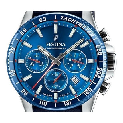 Festina Timeless Chronograph Leather Strap Blue Dial Quartz F20561-3 100M Men's Watch