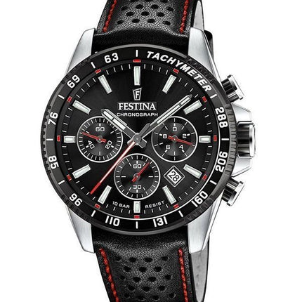 Festina Timeless Chronograph Leather Strap Black Dial Quartz F20561-4 100M Men's Watch