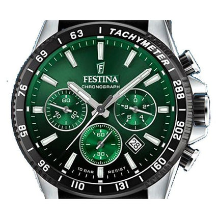 Festina Timeless Chronograph Leather Strap Green Dial Quartz F20561-5 100M Mens Watch