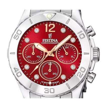 Festina Boyfriend Chronograph Stainless Steel Red Dial Quartz F20603-2 100M Women's Watch