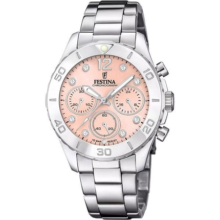 Festina Boyfriend Chronograph Crystal Accents Pink Dial Quartz F20603-7 100M Women's Watch