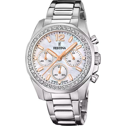 Festina Rainbow Chronograph Crystal Accents Mother Of Pearl Dial Quartz F20606-1 100M Women's Watch