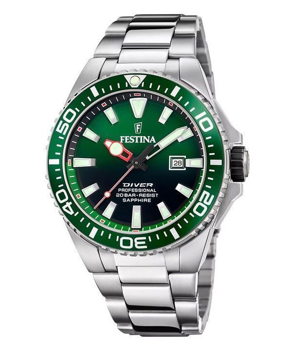 Festina The Originals Stainless Steel Green Dial Quartz Diver's F20663-2 200M Men's Watch