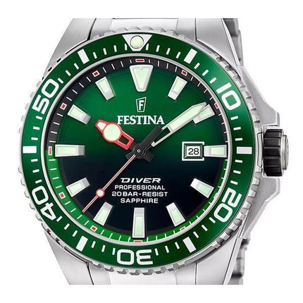 Festina The Originals Stainless Steel Green Dial Quartz Diver's F20663-2 200M Men's Watch