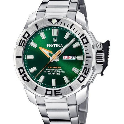 Festina Diver Stainless Steel Green Dial Quartz F20665-2 200M Mens Watch With Extra Strap