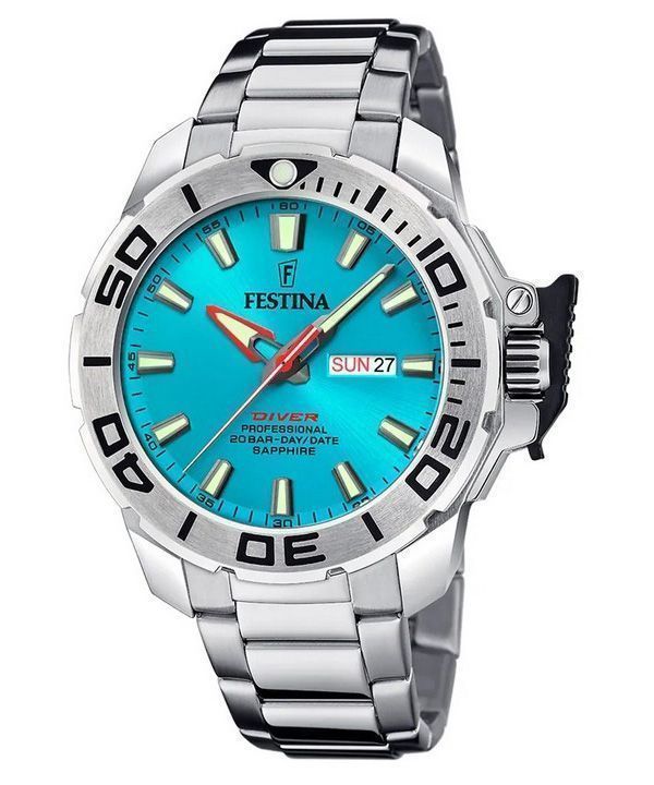 Festina Diver Stainless Steel Turquoise Dial Quartz F20665-6 200M Mens Watch With Extra Strap