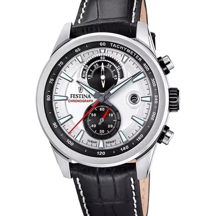 Festina Timeless Chronograph Leather Strap Silver Dial Quartz F20695-1 100M Men's Watch