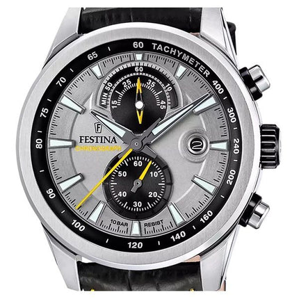 Festina Timeless Chronograph Leather Strap Grey Dial Quartz F20695-4 100M Men's Watch