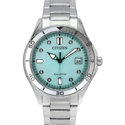 Citizen Marine Eco-Drive Crystal Accents Stainless Steel Green Dial FE6170-88L 100M Women's Watch