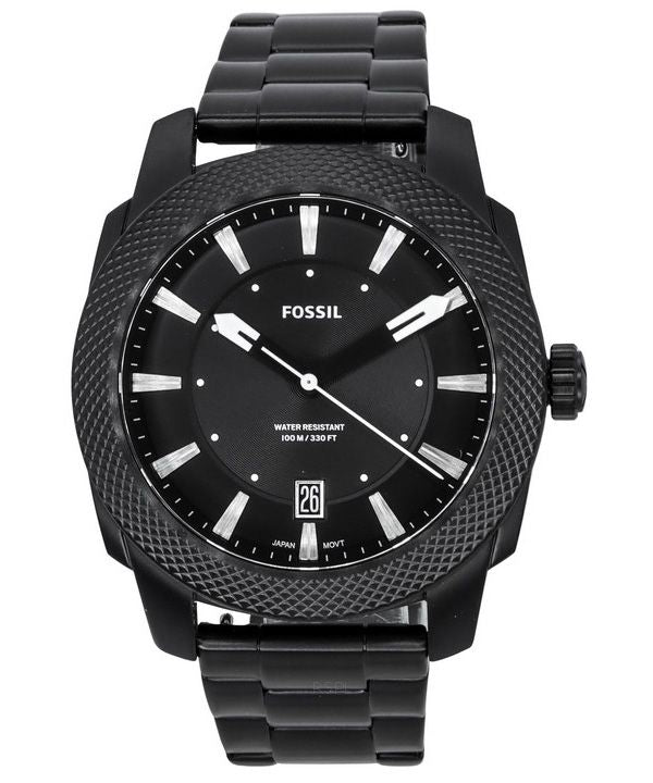 Fossil Machine Stainless Steel Black Sunray Dial Quartz FS5971 100M Mens Watch