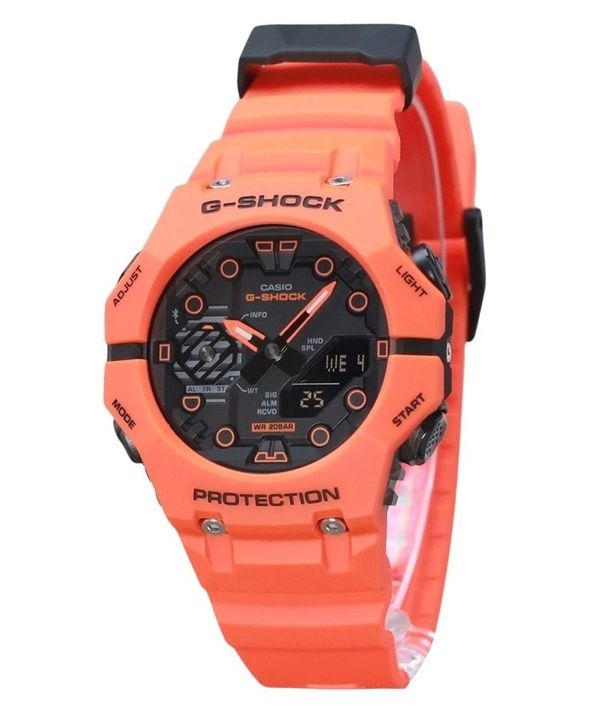 Casio G-Shock Analog Digital Smartphone Link Bio-Based Orange Resin Strap Grey Dial Quartz GA-B001FL-4A 200M Men's Watch