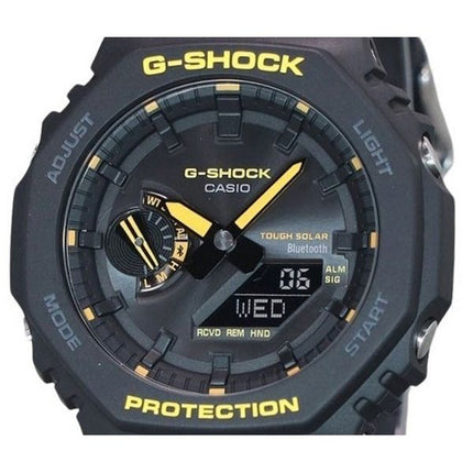 Casio G-Shock Caution Yellow Mobile Link Analog Digital Resin Strap Black Dial Solar GA-B2100CY-1A 200M Mens Watch