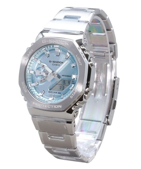 Casio G-Shock G-Steel Analog Digital Stainless Steel Light Blue Dial Quartz GM-2110D-2A 200M Men's Watch