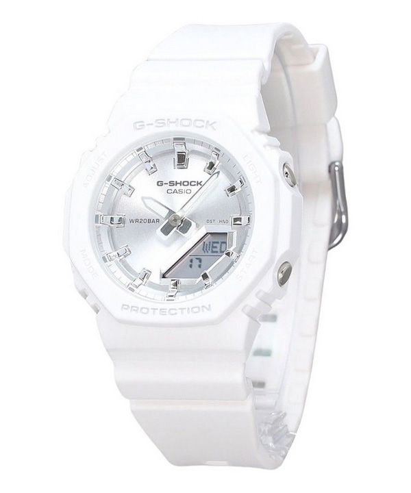 Casio G-Shock Analog Digital White Resin Bio Based Strap Silver Dial Quartz GMA-P2100VA-7A 200M Womens Watch