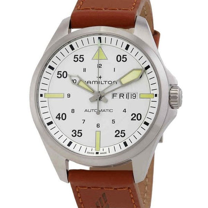 Hamilton Khaki Aviation Pilot Leather Strap Silver Dial Automatic H64635550 100M Men's Watch