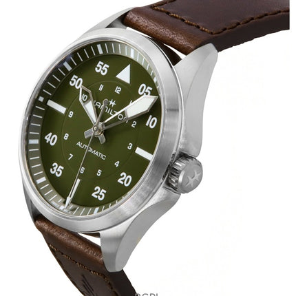 Hamilton Khaki Aviation Pilot Leather Strap Green Dial Automatic H76305560 100M Men's Watch