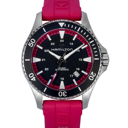 Hamilton Khaki Navy Scuba Pink Rubber Strap Black Dial Automatic H82395330 100M Unisex Watch