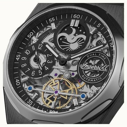 Ingersoll The Broadway Moonphase Dual Time Black Skeleton Dial Automatic I12908 Men's Watch