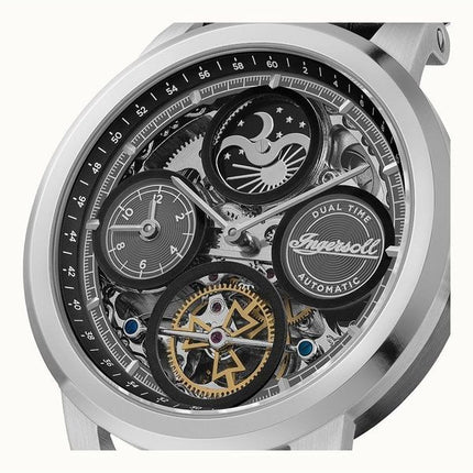 Ingersoll The Arc Moon Phase Leather Strap Black Skeleton Dial Automatic I16001 Men's Watch