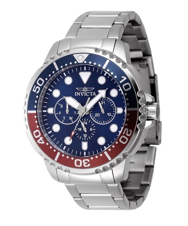 Invicta Pro Diver Stainless Steel Blue And Red Pepsi Bezel Blue Dial Quartz 47227 Mens Watch