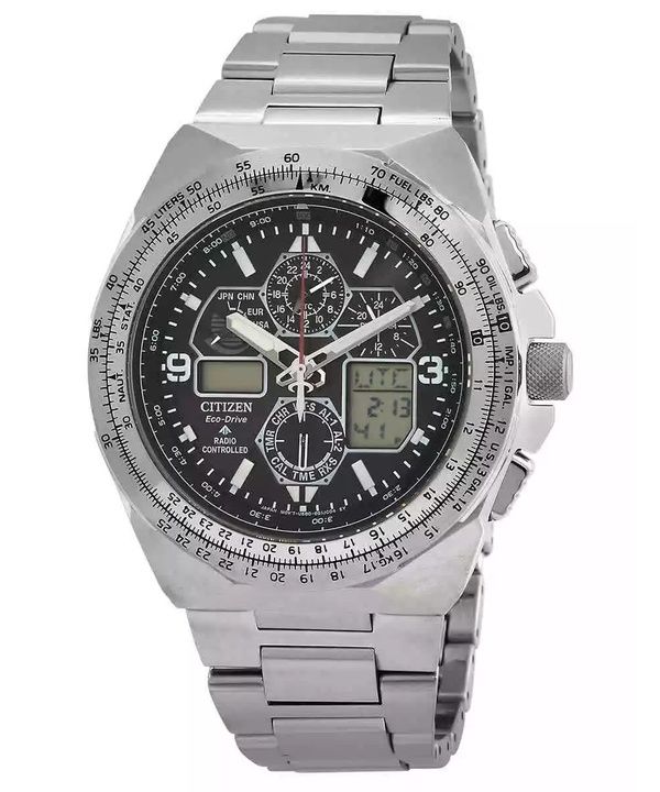 Citizen Promaster Skyhawk A-T Chronograph Stainless Steel Black Dial Eco-Drive JY8120-58E 200M Mens Pilot Watch