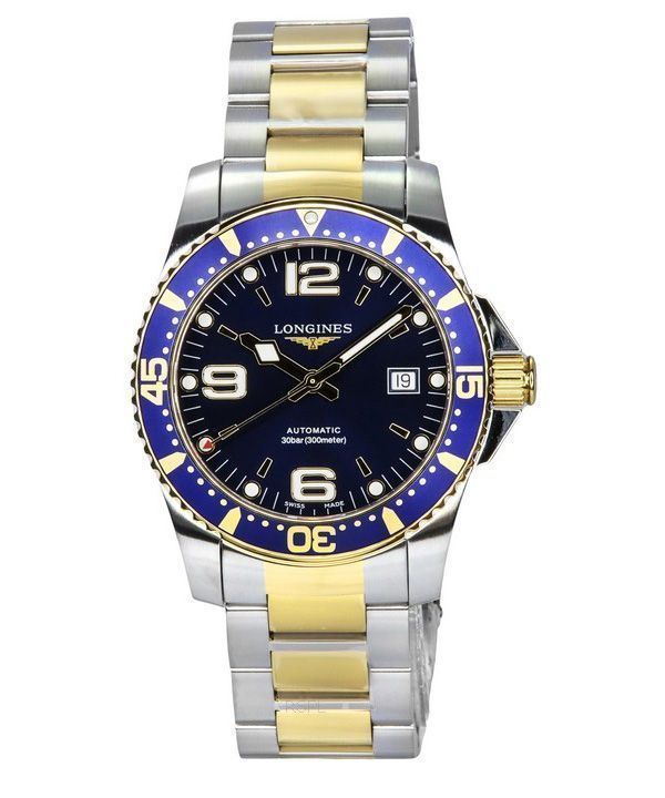 Longines HydroConquest Two Tone Stainless Steel Blue Dial Automatic Divers L3.742.3.96.7 300M Mens Watch