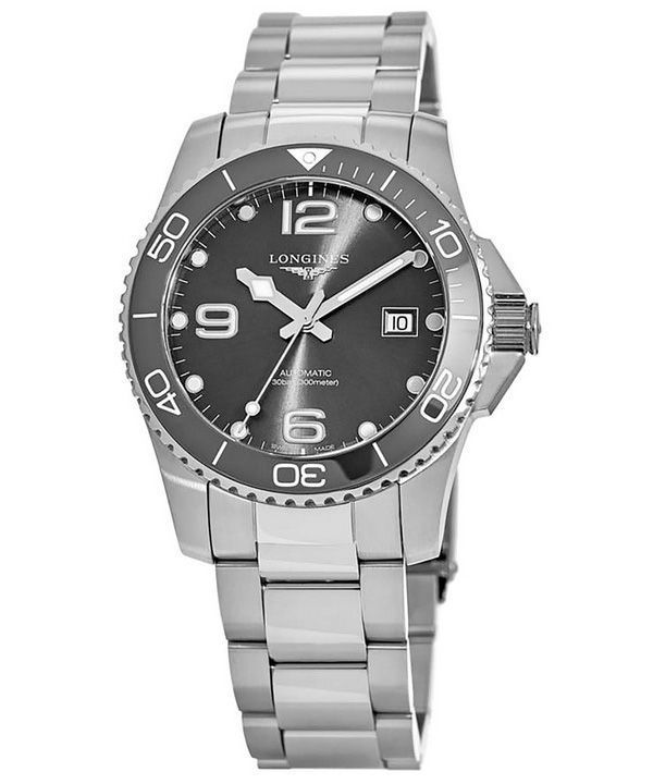 Longines HydroConquest Stainless Steel Grey Dial Automatic Diver's L3.781.4.76.6 300M Men's Watch