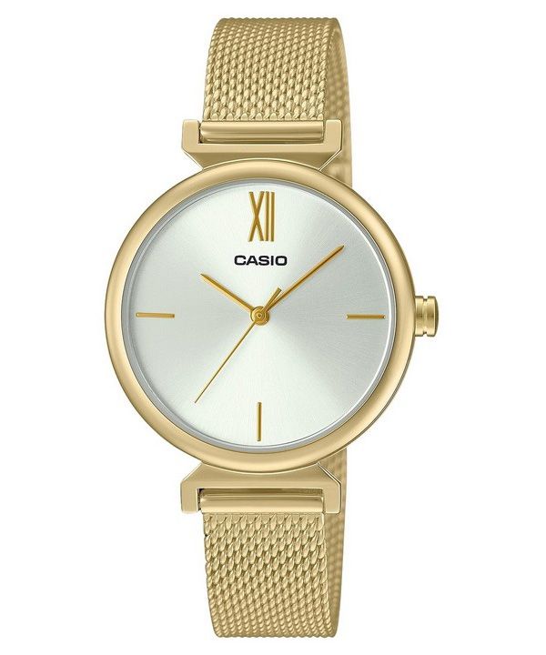 Casio Analog Gold Tone Stainless Steel White Dial Quartz LTP-2024VMG-7C Womens Watch With Bangle Set