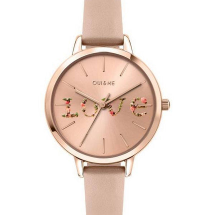 Oui & Me Fleurette Rose Gold Sunray Dial Leather Strap Quartz ME010018 Women's Watch