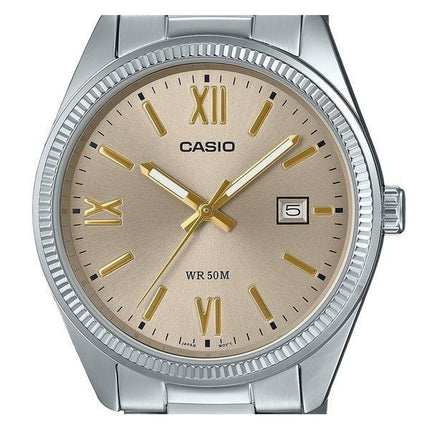 Casio Standard Analog Ion Plated Stainless Steel Beige Dial Quartz MTP-1302DD-9AV Men's Watch