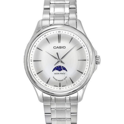 Casio Standard Analog Moon Phase Stainless Steel Silver Dial Quartz MTP-M100D-7A Men's Watch