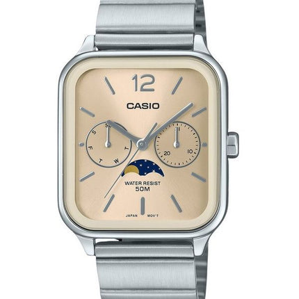 Casio Standard Analog Moon Phase Stainless Steel Champagne Dial Quartz MTP-M305D-9AV Men's Watch