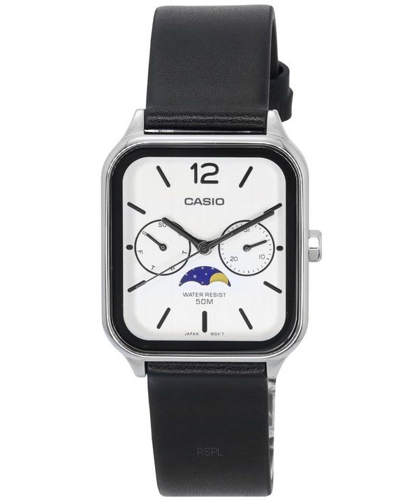 Casio Standard Analog Moon Phase Leather Strap White Dial Quartz MTP-M305L-7A Men's Watch