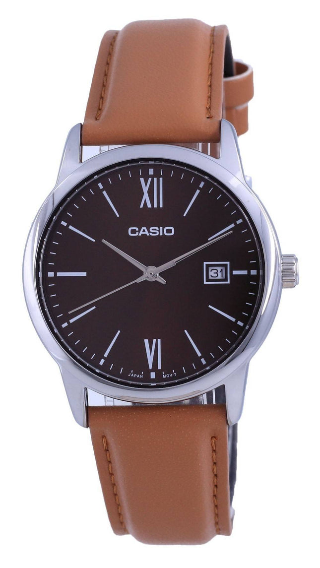 Casio Maroon Dial Stainless Steel Analog Quartz MTP-V002L-5B3 MTPV002L-5 Mens Watch