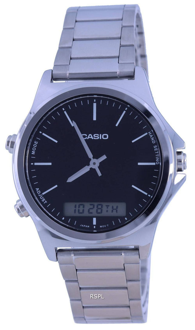 Casio Analog Digital Black Dial Stainless Steel MTP-VC01D-1E MTPVC01D-1 Mens Watch