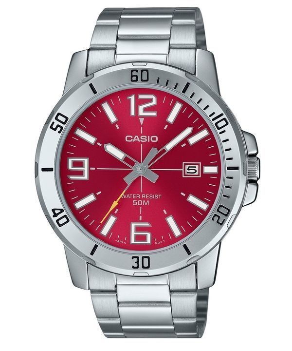 Casio Standard Analog Stainless Steel Red Dial Quartz MTP-VD01D-4BV Men's Watch