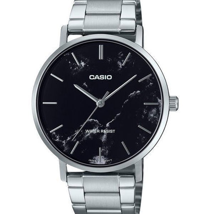 Casio Standard Analog Stainless Steel Marble Inspired Black Dial Quartz MTP-VT01DM-1A Men's Watch