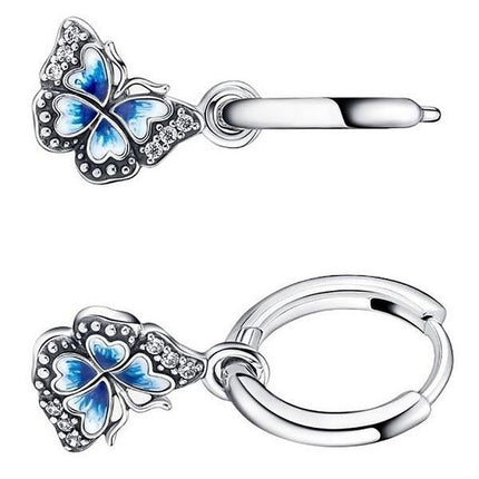 Pandora Blue Butterfly Hoop Earrings Sterling Silver 290778C01 For Women