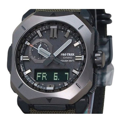 Casio ProTrek Analog Digital Green Cordura Cloth Strap Grey Dial Tough Solar PRW-6900YB-3 100M Men's Watch