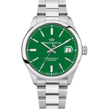 Philip Watch Swiss Made Caribe Urban Stainless Steel Green Dial Quartz R8253597643 100M Men's Watch