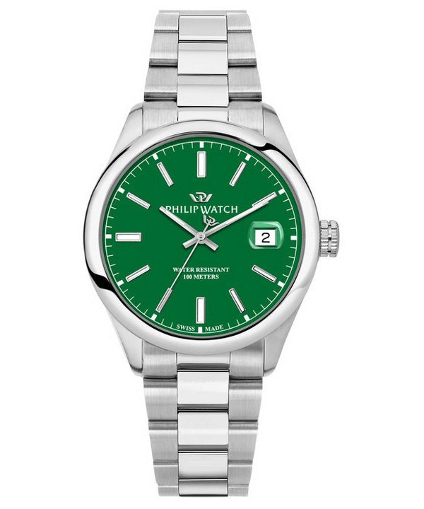 Philip Watch Swiss Made Caribe Urban Stainless Steel Green Dial Quartz R8253597643 100M Men's Watch