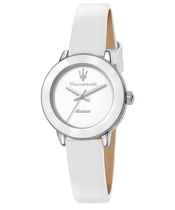 Maserati Successo Solar White Matt Dial Leather Quartz R8851145502 Womens Watch