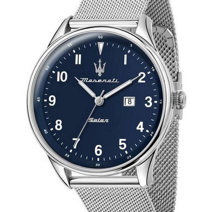 Maserati Tradizione Stainless Steel Mesh Blue Dial Solar R8851146002 100M Men's Watch