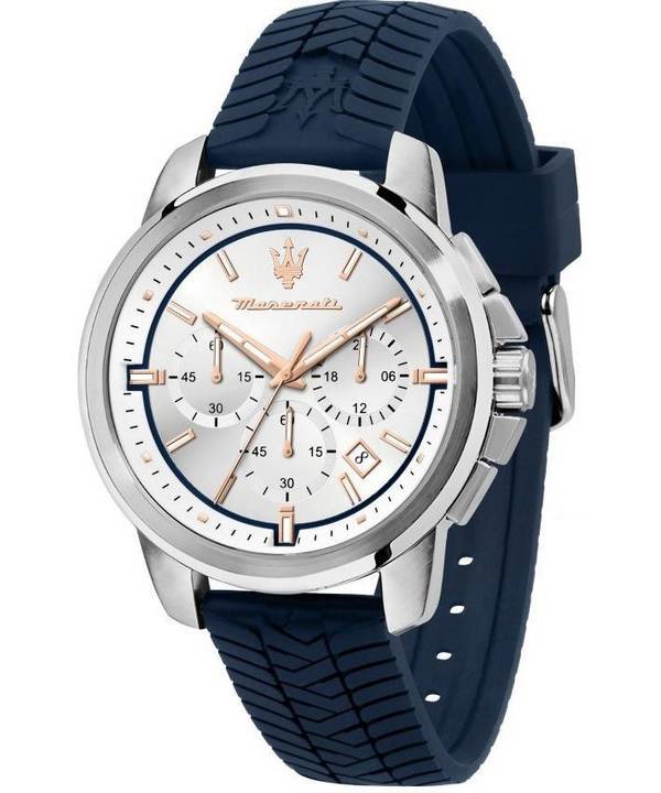 Maserati Successo Chronograph Silicone Strap Silver Dial Quartz R8871621013 Men's Watch