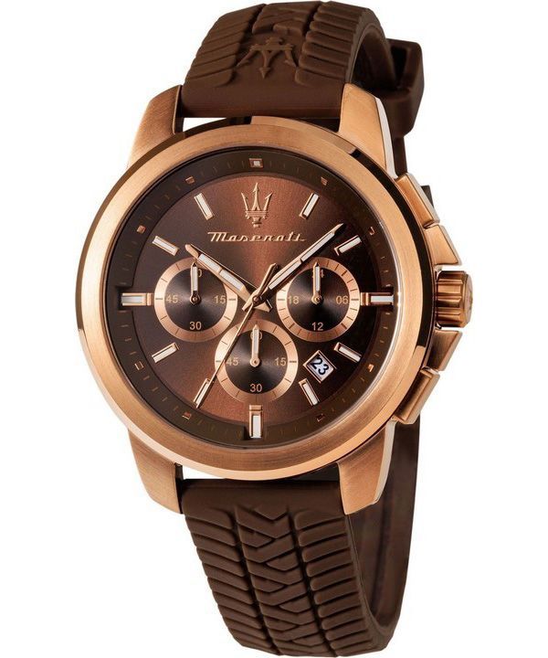 Maserati Successo Lifestyle Chronograph Rubber Strap Brown Dial Quartz R8871621039 Men's Watch