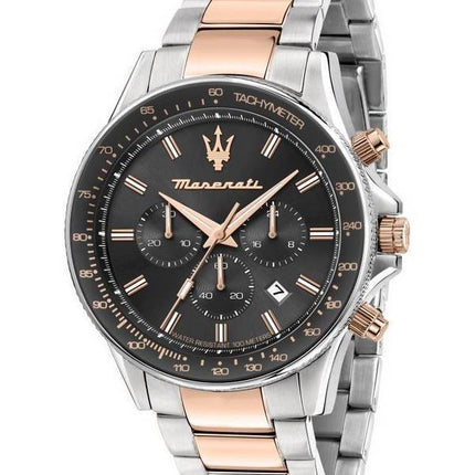 Maserati Stile Chronograph Two Tone Stainless Steel Black Dial Quartz R8873640021 100M Men's Watch