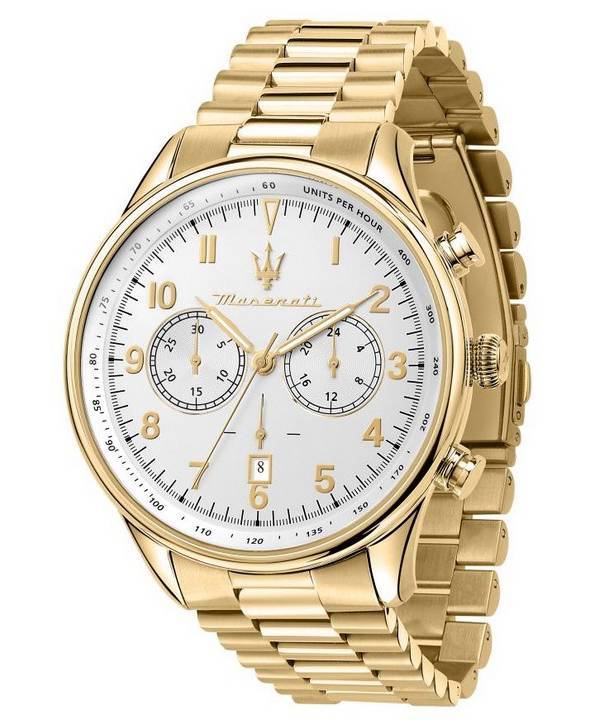 Maserati Tradizione Gold Tone Chronograph White Dial Quartz R8873646003 100M Men's Watch