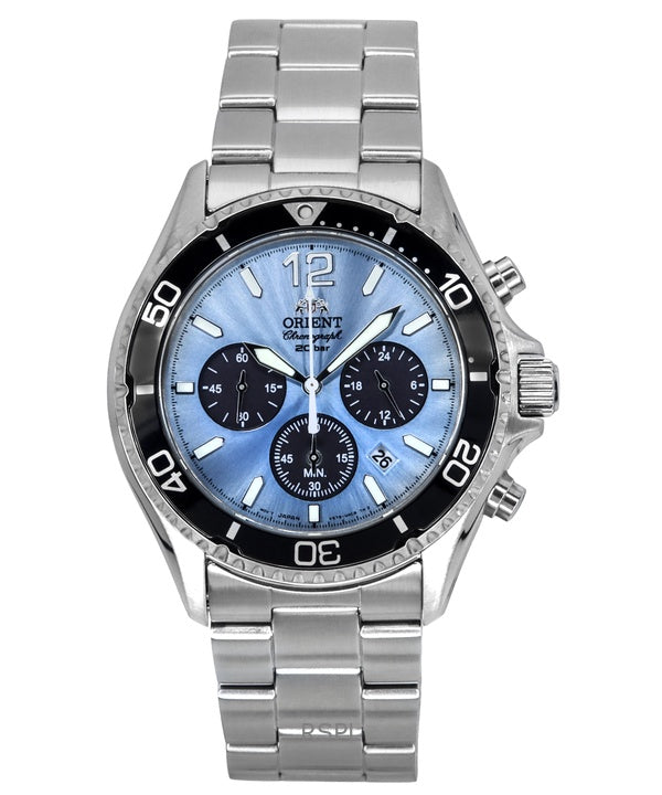 Orient Sports Chronograph Stainless Steel Sky Blue Dial Quartz Diver's RA-TX0206L 200M Men's Watch