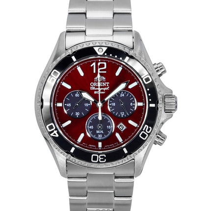 Orient Sports Chronograph Stainless Steel Sky Red Dial Quartz Diver's RA-TX0207R 200M Men's Watch